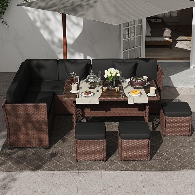 KIGOTY 7 Piece Patio Furniture Set, Outdoor PE Wicker Rattan Outdoor Dining Set