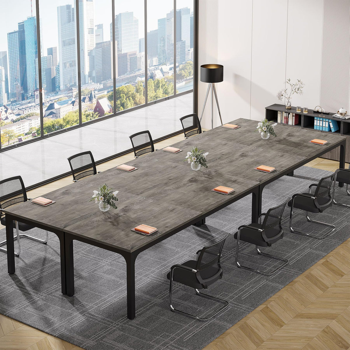 Tribesigns 6.5FT Conference Table, 78.7-Inch Rectangle Meeting Seminar Table, Large Business Tables for 6-8 People (Only Table) (Gray+Black)