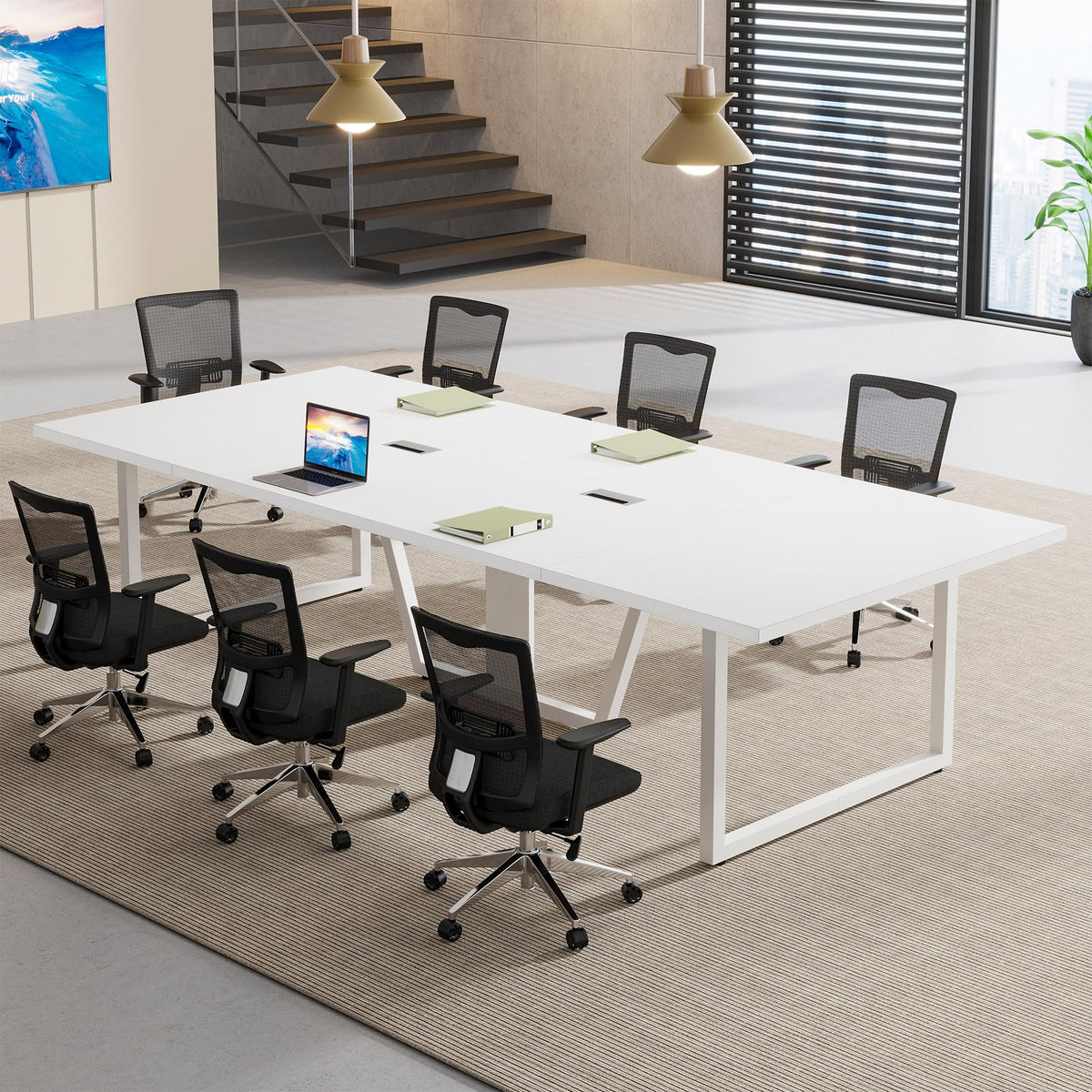 Tribesigns 8FT Conference Table, 94.49 L x 47.24 W x 29.53 H Inches Large Meeting Podcast Table for 10 People, Business Style Wooden Training Table with Strong Metal Frame for Office Conference