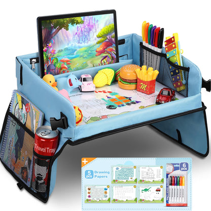COOLJOY Travel Tray Kids Travel Tray,Kids Travel Essentials,Travel Toys-Play Tray with Transparent Erasable Surface,Lots of Storage Space,Multifunctional Activity Tray,Lap Tray for Kids Boys Girls 3+
