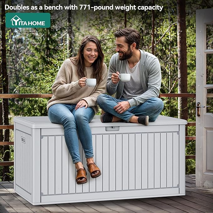 YITAHOME 260 Gallon Large Deck Box with Divider & Side Handles, Outdoor Double-Wall Storage for Patio Furniture Cushions, Garden Pool Accessories, Waterproof & Lockable