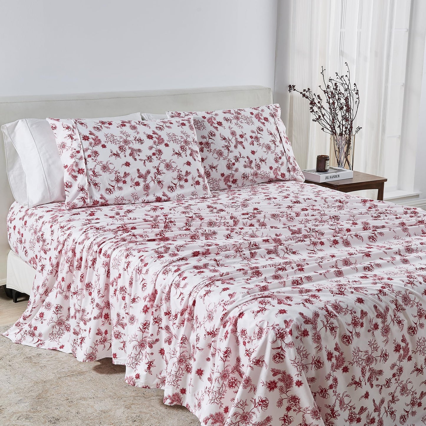 Great Bay Home King Size Floral Microfiber Sheet Set - 4-Piece Ultra-Soft, Brushed Bedding Sheets & Pillowcases - Wrinkle Free, Comfortable, All-Season Bed Sheets (Jolly Floral)