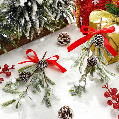 Giegxin 1 Piece Christmas Artificial Mistletoe Ornament with Bow Christmas Hanging Mistletoe Decoration Bouquet Floral Natural Pine Cones Holiday Decor Ornament Bouquet (Classic Style,Red)