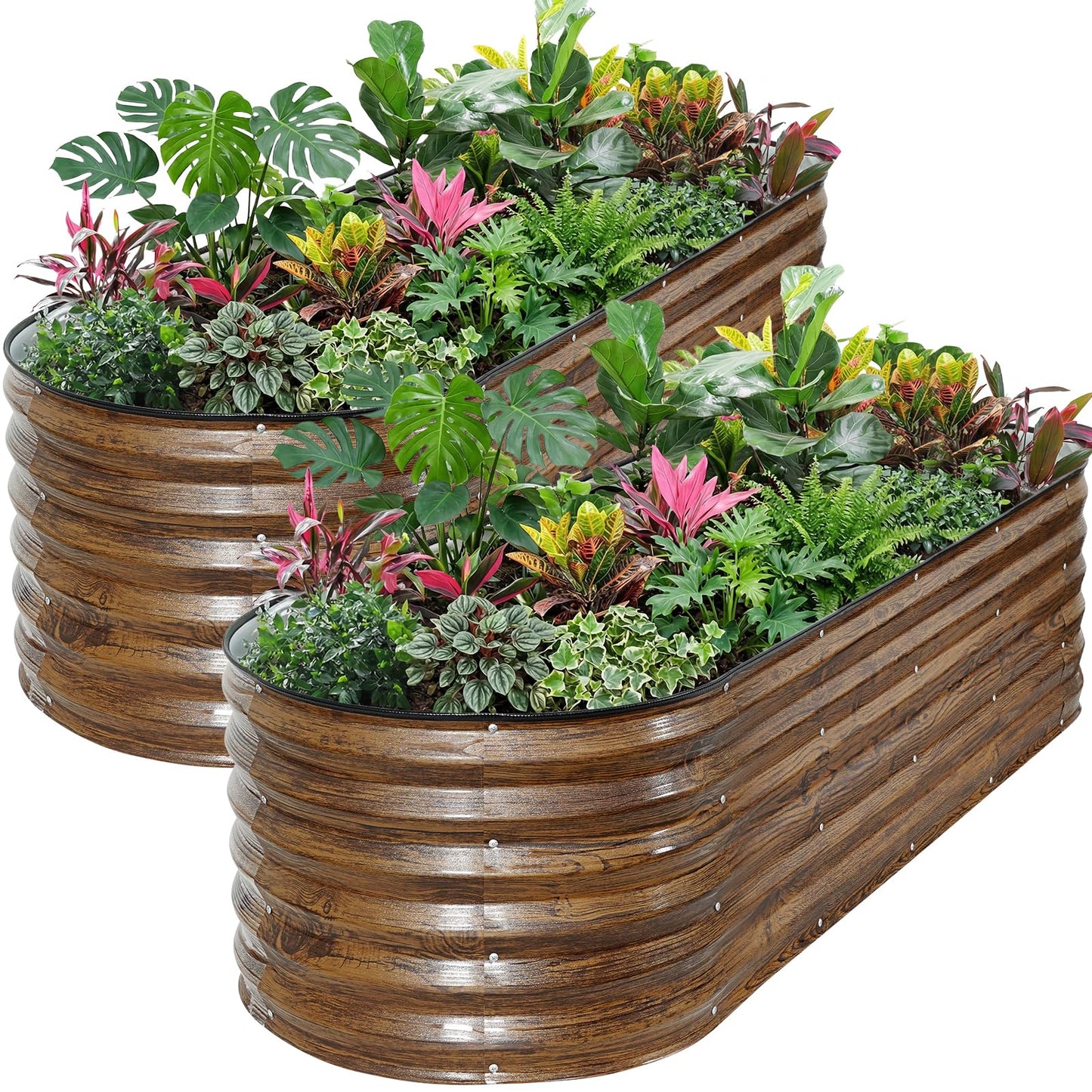 ZORMY Galvanized Raised Garden Bed Outdoor- 2PCS 6x2x1.4ft Oval Steel Raised Beds for Gardening, Metal Planter Box with Protective Strip and Gloves for Vegetables, Flowers, Fruits(Brown)