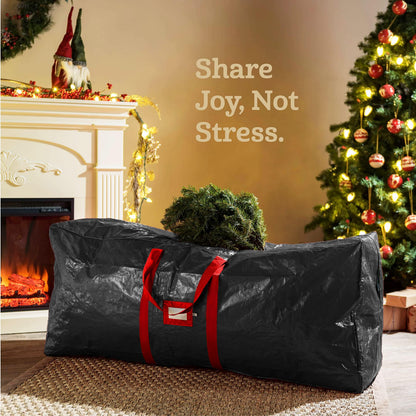 Zober Large Christmas Tree Storage Bag - Fits 9 Ft Artificial Trees - Plastic, Waterproof Christmas Tree Bag For Storage Box For Xmas - Strong, Durable Handles - Label Card Slot - Black