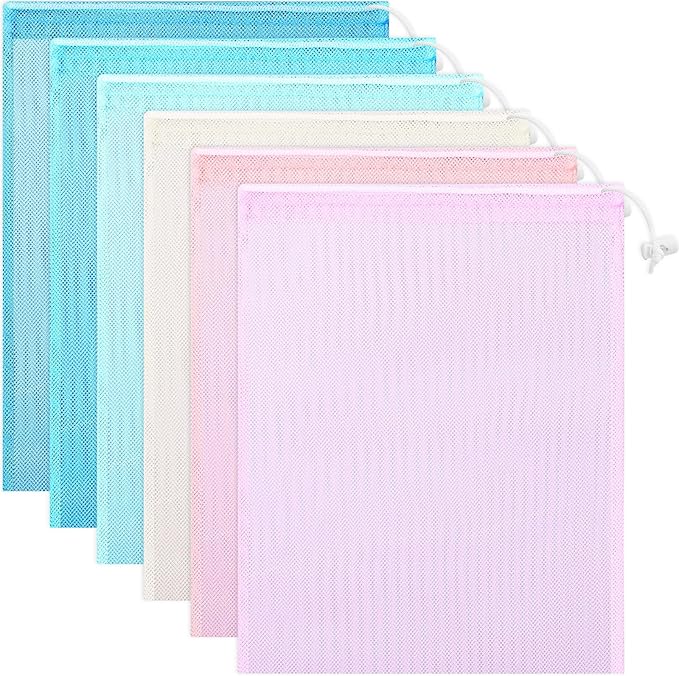 Frienda 6 Pieces Mesh Stuff Sack, 11 x 15 Inch Durable Nylon Drawstring Laundry