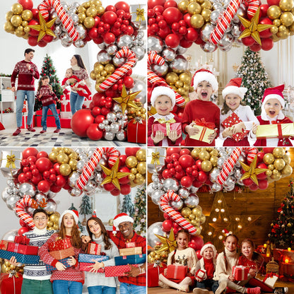 Bonropin Christmas Balloon Garland Arch Kit - Xmas Red Gold Silver Candy Cane Balloons Gift Box Starburst Balloons for New Year Winter Christmas Party Decorations