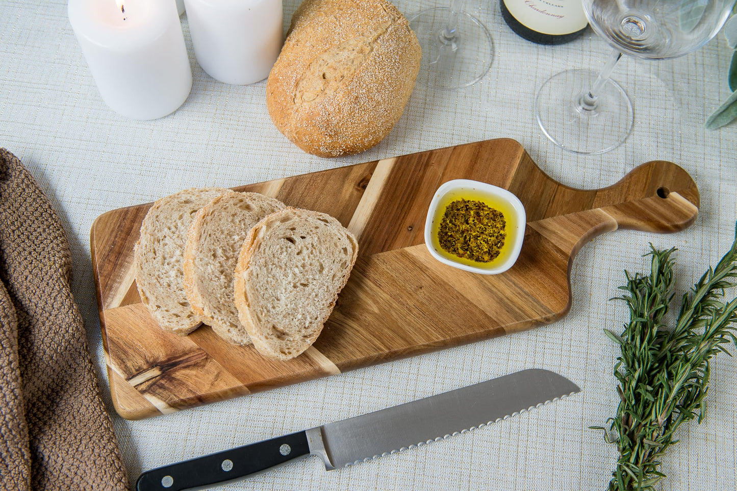 Lipper International Acacia and Rubberwood Herringbone Charcuterie Paddleboard for Hors D’oeuvres, Cheeses, Meats or Snacks, 17 3/4" x 6" x 3/4"