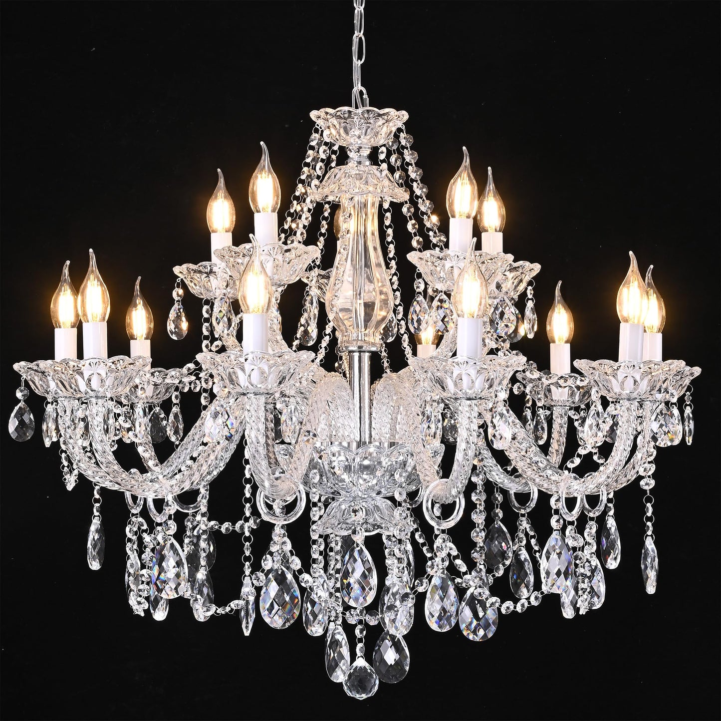 Uboxin Clear K9 Crystal Chandelier 15 Light Pendant Lighting Fixture for Dining Room Living Room Bedroom Hallway Entryway Elegant Ceiling Lamp E12 Clear