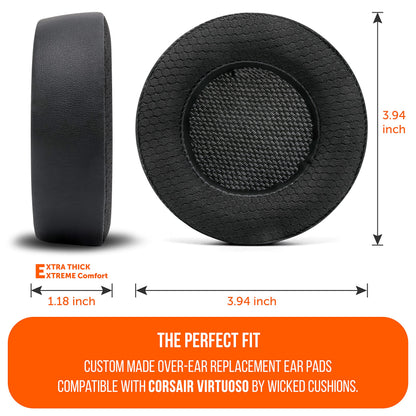 WC Freeze Virtuoso - Hybrid Fabric Cooling Gel Replacement Earpads for Corsair Virtuoso Gaming Headset, Made by Wicked Cushions, Improved Durability, Thickness and Sound Isolation | Black