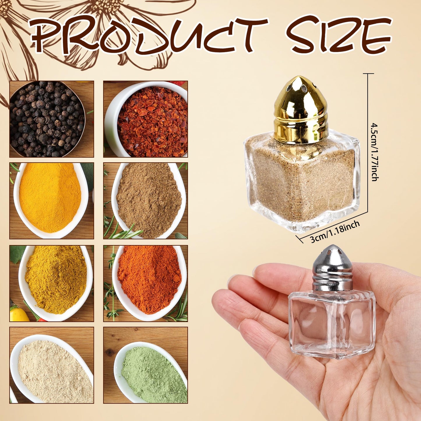 60 Pcs Mini Salt and Pepper Shakers 0.5 oz Glass Cube Clear Spice Shaker with Lid for Home Kitchen Restaurant Seasonings Powdered Sugar Salt Wedding Party (Color Set 1)
