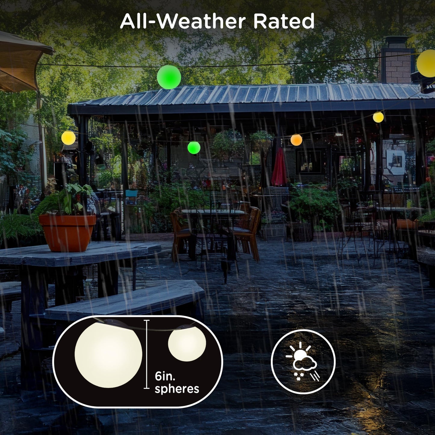 Enbrighten Vibe Sphere Outdoor String Lights, 57ft, 12 RGBWIC Bulbs, 6in Extra Large Spheres, Waterproof, Patio, Backyard, Gameday, Holiday, Smart App, Compatible with Alexa, Google Home, 85976