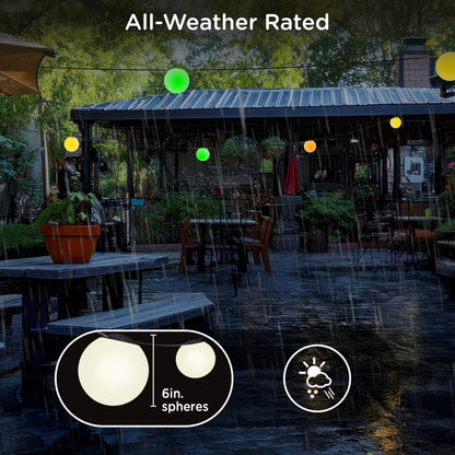 Enbrighten Vibe Sphere Outdoor String Lights, 57ft, 12 RGBWIC Bulbs, 6in Extra Large Spheres, Waterproof, Patio, Backyard, Gameday, Holiday, Smart App, Compatible with Alexa, Google Home, 85976