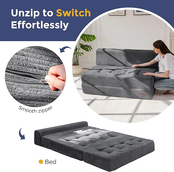 MAXYOYO 8" Folding Sofa Bed, Fold Out Chair Bed Sleeper Chair, Convertible