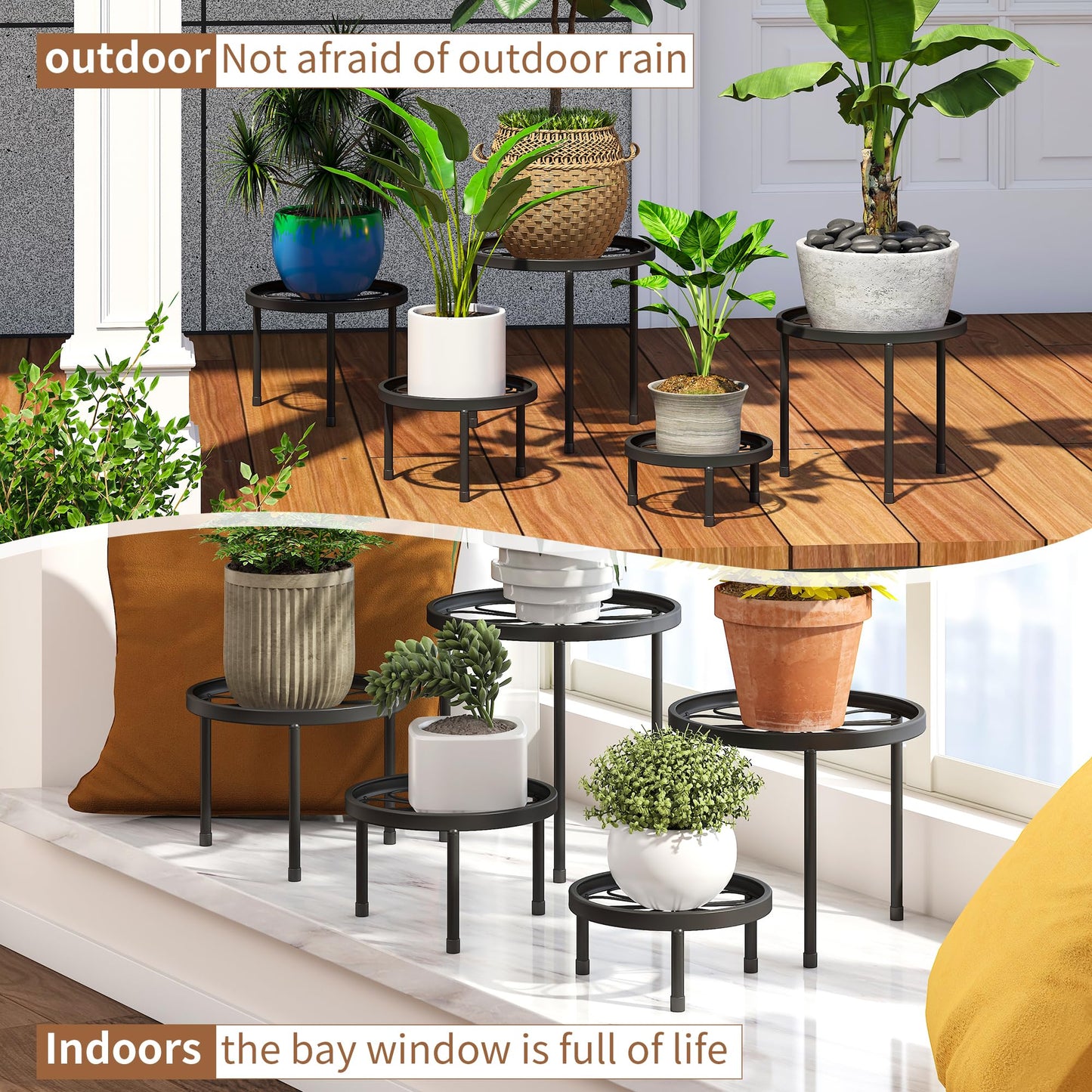 5 Pack Metal Plant Stand Indoor Outdoor Heavy Duty Plant Stands Anti-Rust Iron Flower Pot Stands,Flower Pot Stand Plant Pot Shelf for Garden Garden Balcony (Black)