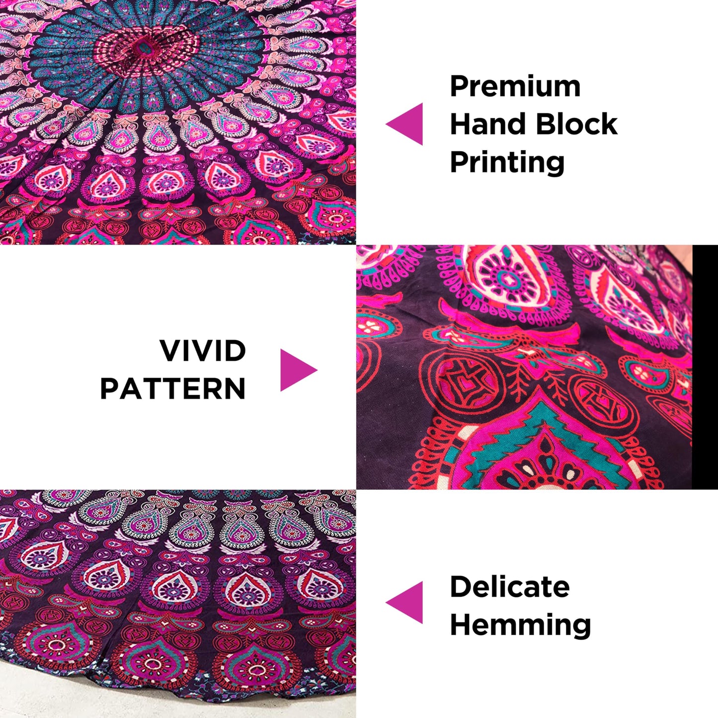 raajsee Purple Round Beach Tapestry Hippie/Boho Beach Blanket Mandala/Indian Cotton Throw - Round Tablecloth/Home Decor/Indie Rug Yoga Mat Meditation Picnic Rugs 178 CM / 70 INCHE Circle