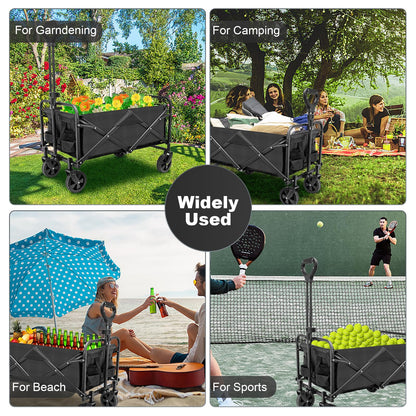 TWOCORN Collapsible Foldable Wagon, Heavy Duty with Wheels, Utility Folding Grocery Wagon for Outdoor Activities (Black)