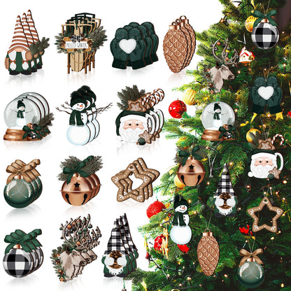 Huwena 40 Pcs Christmas Wooden Ornaments Winter Decorations for Xmas Tree Gingerbread Nutcracker Snowman Gnome Wood Cutouts for Small Tree Wreath Decor(Hunter Green,Winter Wonderland)