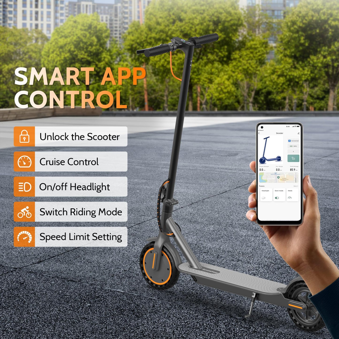 Aovowheel Electric Scooter for Adults, Max 23Miles Long Range, Folding E Scooter with 350 Motor 19 Mph Top Speed, 8.5''Solid Tires Commuting Scooters, Dual Brakes
