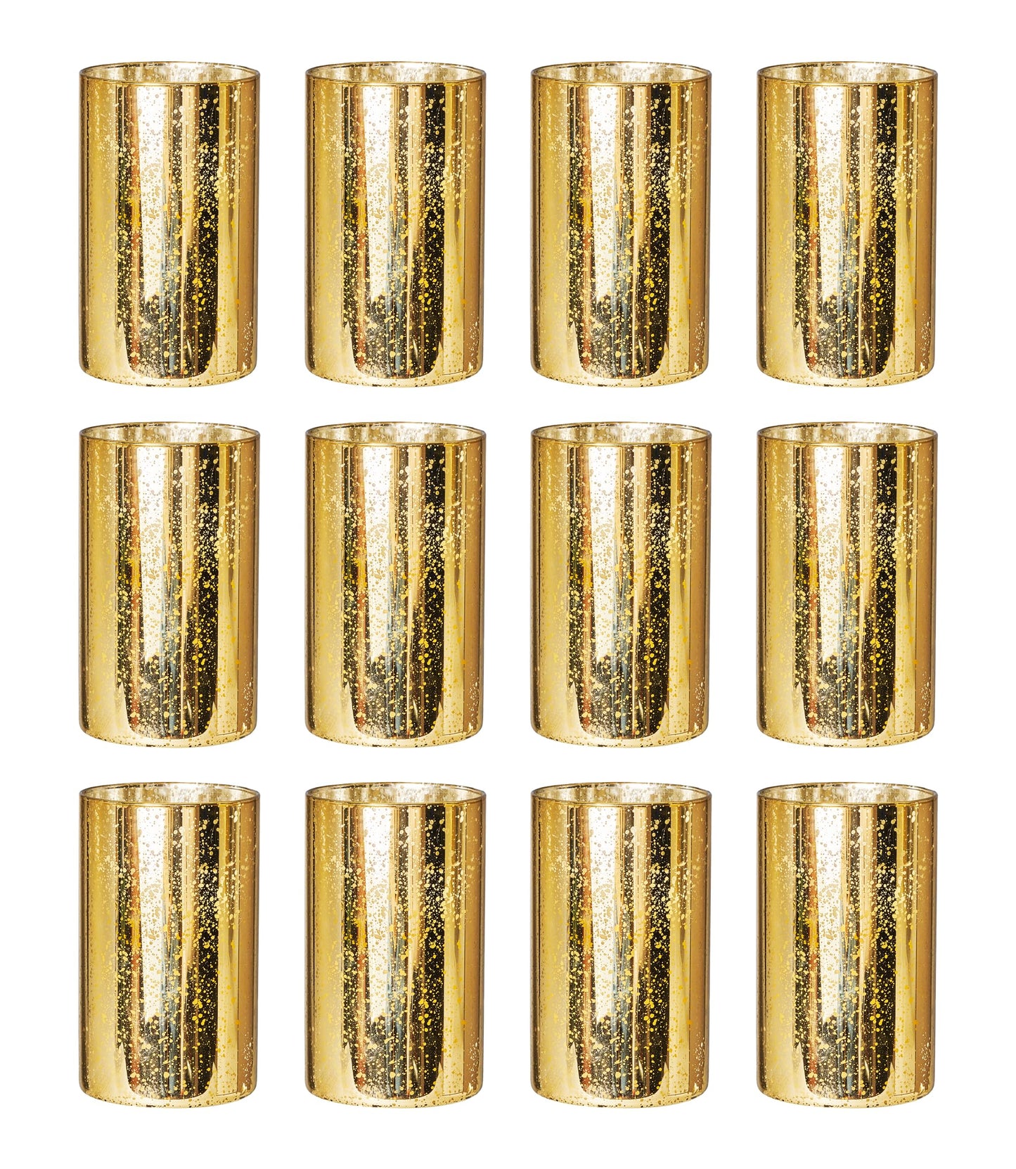 Willceka Gold Cylinder Vases for Centerpieces, Modern Glass Vase Set of 12 Decorative Hurricane Candle Holder for Pillar Candle Holders Flowers for Table Centerpiece