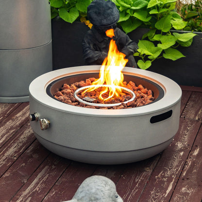 24" Propane Fire Pit Bowl, 50,000 BTU Round Steel Gas Fire Pit with Lid & Lava Rocks, Outdoor Patio Fire Bowl for Backyard, Deck, Garden, Grey