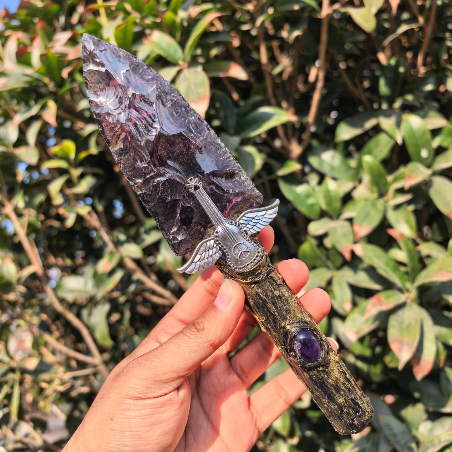 Hand Made Crystal Arrowhead Knife Healing Stone for Chakra Balancing Spiritual Tool, Meditation Gift, Natural Amethyst Opal Obsidian Smoky Quartz Gemstone Home Decor (Amethyst knife 8)