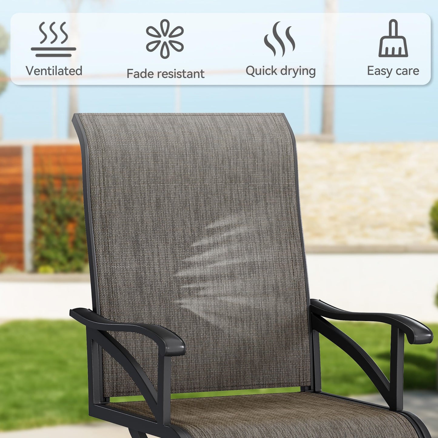 DWVO 6 Set Outdoor Dining Chairs, Heavy Duty Swivel Patio Chairs w/Max Bearing 352lbs & Breathable High Back, All Weather Outdoor Swivel Chairs for Backyard Deck Garden, Brown