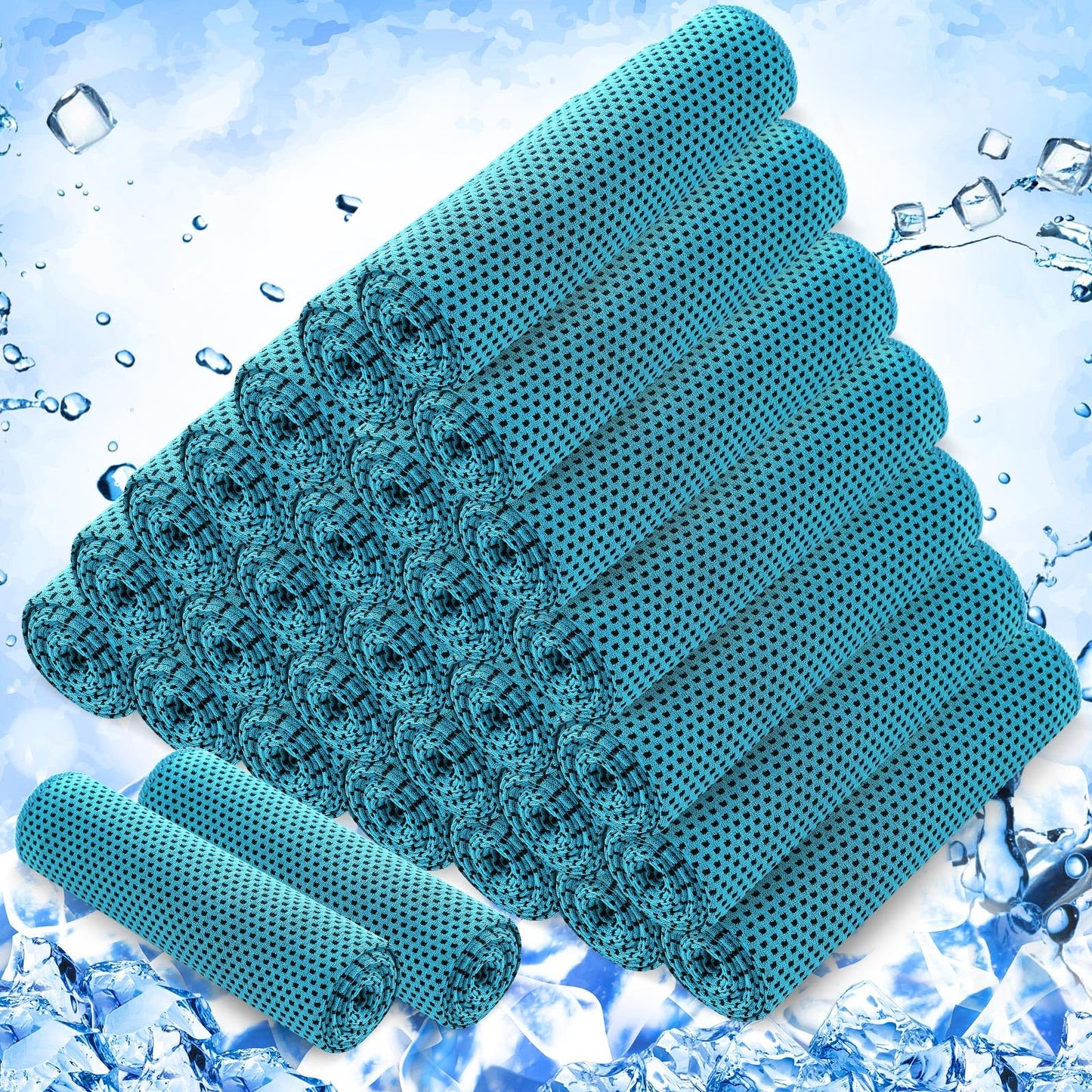 Hosuly 30 Pack Cooling Towels, 40"x12" Ice Breathable Chilly Sweat Rag Microfiber Workout Rags for Gym Towels for Neck and Face for Yoga Golf Sport Running(Aqua Blue)