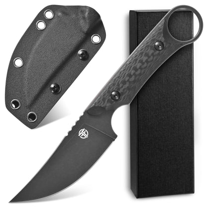 CCFFCC FF105 Fixed Blade Knife，DC53 Black Stonewashed Steel Blade Carbon Fiber Handle Full Tang Knife for Outdoor Camping Hunting Working(Black)