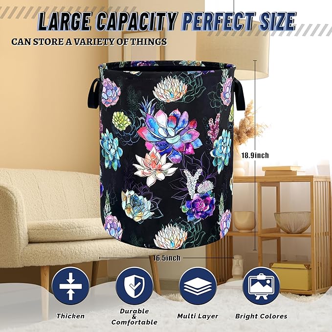 Colorful Cactus Flowers Laundry Basket Oxford Cloth Cactus Laundry Hamper