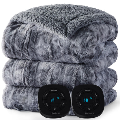 Bedsure Electric Blanket King Size - Dual Control Heated Blanket King Size, Fast Heating with 10 Time Settings & 10 Heat Settings, Warm Gift for Grandma (100x90 inches, Grey)