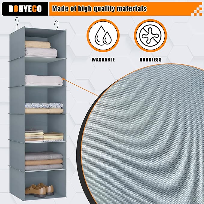 Hanging Closet Organizer and Storage 6-Shelf, Easy Mount Foldable Hanging