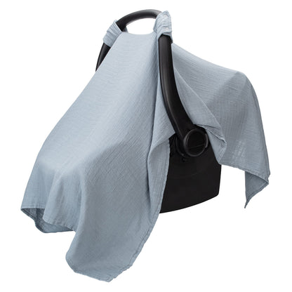 Comfy Cubs Muslin Cotton Baby Car Seat Cover - Soft, Breathable and Lightweight Infant Car Seat Cover - Designed in The US, Canopy for Sun Protection - Large Baby Travel Essentials - Pacific Blue