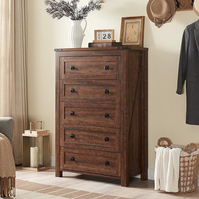 T4TREAM Farmhouse 5 Drawers Dresser Chests