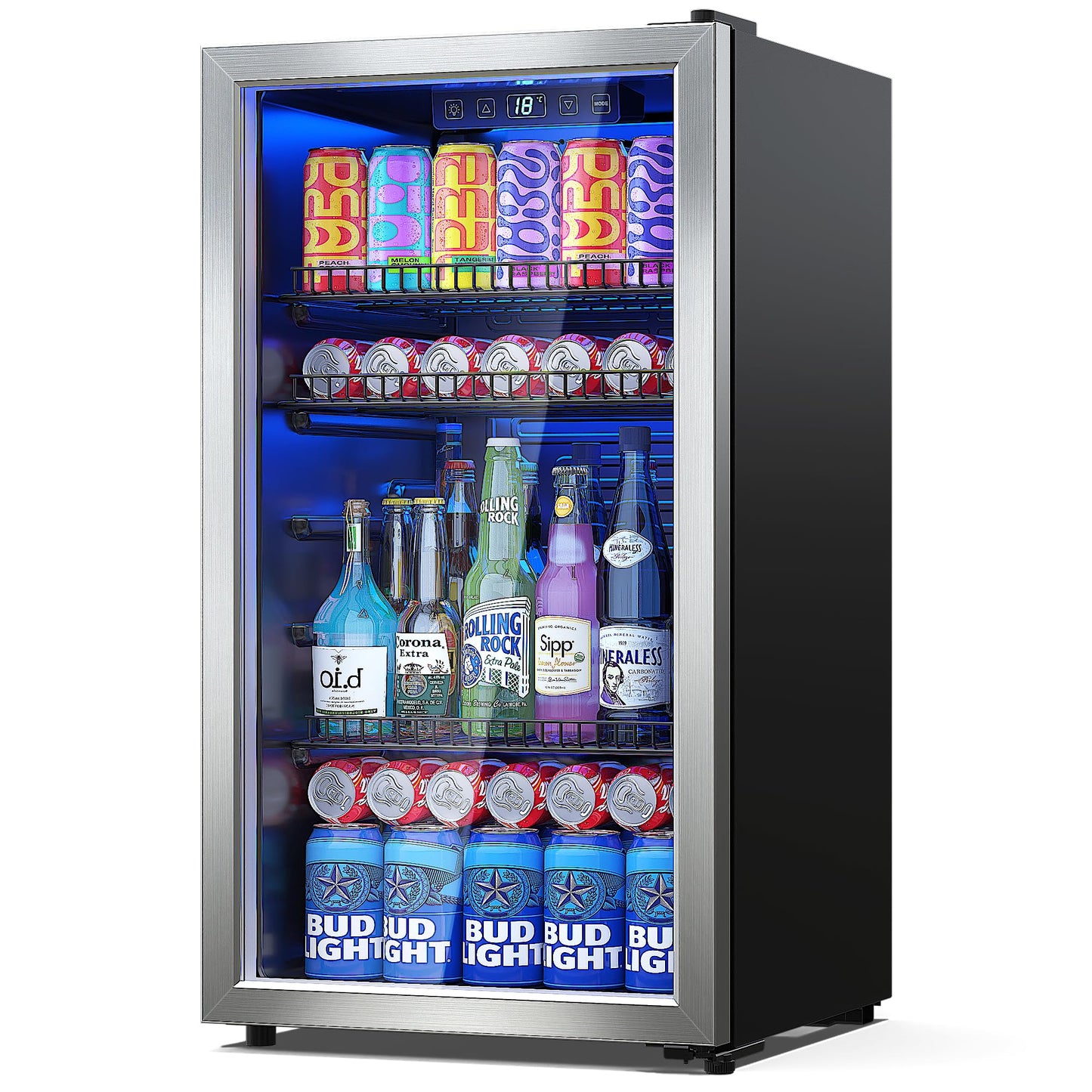 Manastin Beverage Refrigerator Cooler-Mini Fridge Freestanding Cooler with Glass Door, Adjustable Shelves & Digital Temperature Display for Soda, Wine or Beer (Silver, 3.2 Cu.Ft)