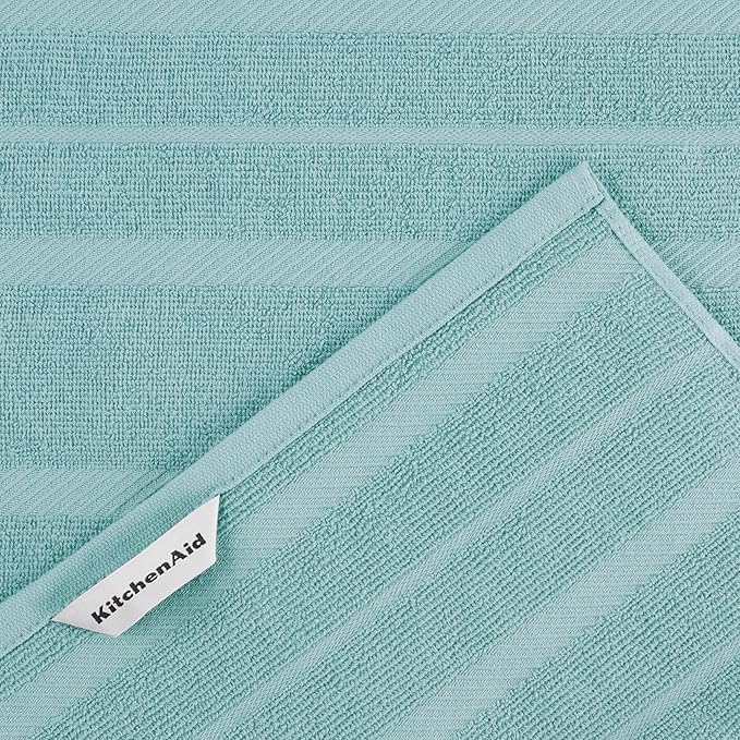 KitchenAid Albany Kitchen Towel 4-Pack Set, Mineral Water Aqua/White