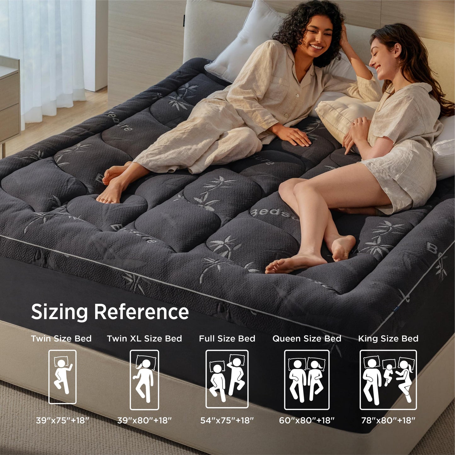 Bedsure Dual-Layer 5 Inch Memory Foam Mattress Topper Twin XL, 3 Inch Memory Foam + 2 Inch Viscose Made from Bamboo Mattress Topper Pad Cover, Breathable & Pressure Relief, Black