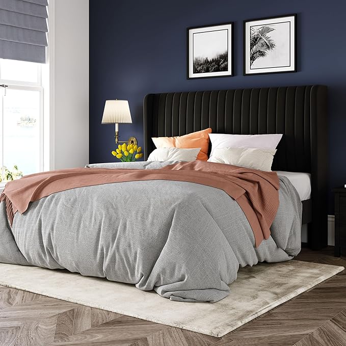 Allewie Full Size Velvet Bed Frame/Vertical Channel Tufted Wingback