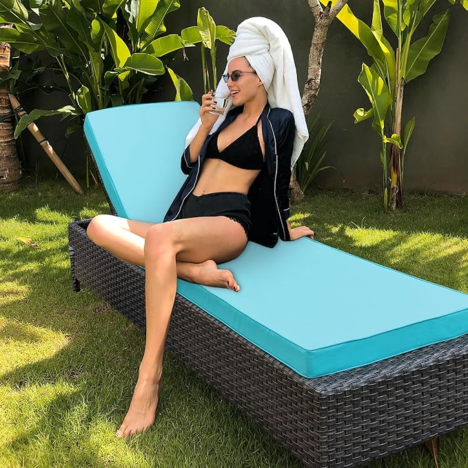 Chaise Lounge Cushion Outdoor, Waterproof and Stain-Resistant Lounge Deck