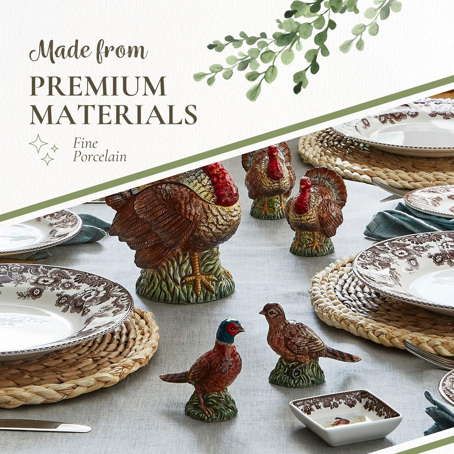 Spode 3.5" Pheasant-Shaped Salt and Pepper Shakers - Dolomite Ceramic Farmhouse Décor for Formal Dining, Decorative Salt & Pepper Set with Easy Refill Bottom Stoppers, Ideal for Thanksgiving Table