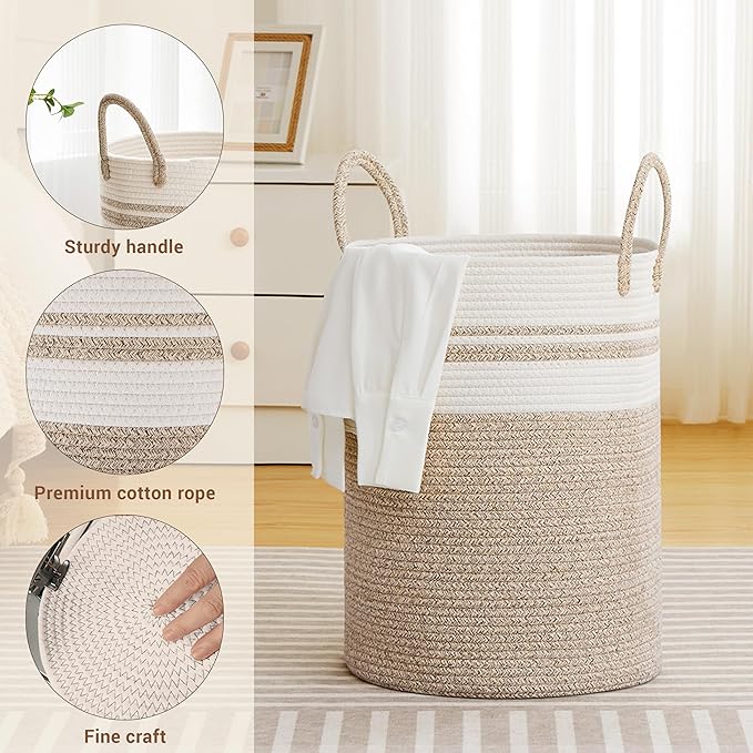 Tall Laundry Basket with Handles, 100L Portable Dirty Clothes Hamper, Boho