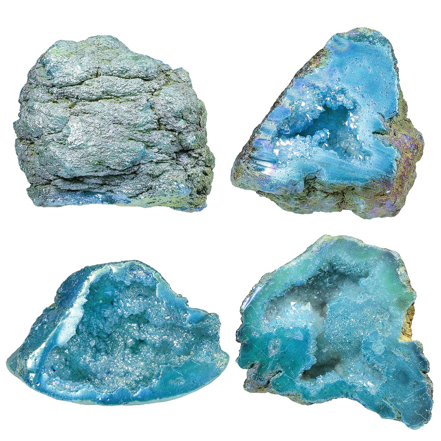 mookaitedecor Angel Aura Quartz Geode Stone Titanium Coated Natural Rock Crystal Cluster Specimen for Reiki Healing Meditation Home Decor 0.22-0.44 LB, Light Blue