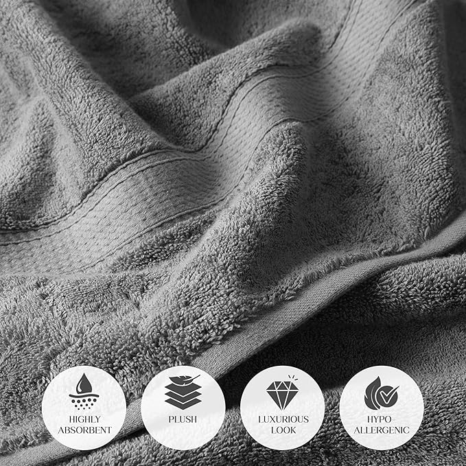SUPERIOR Egyptian Cotton Pile Bath Towel Set of 2, Ultra Soft Luxury Towels
