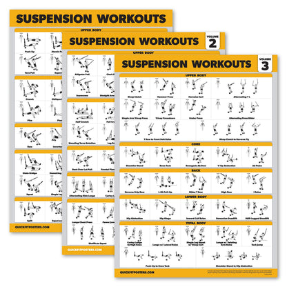Palace Learning 3 Pack Suspension Workout Posters - Volume 1, 2 & 3 - Exercise Charts (LAMINATED, 18" x 24")