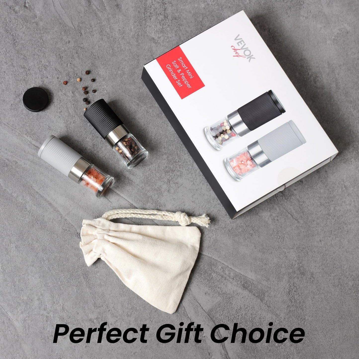 Mini Salt and Pepper Grinder Set, Small Tiny Adjustable Coarseness Ceramic Salt Grinder with Funnel and Bag Portable Handy Spice Pepper Mill Shaker For Outdoor Party Lunch Bag Kitchen