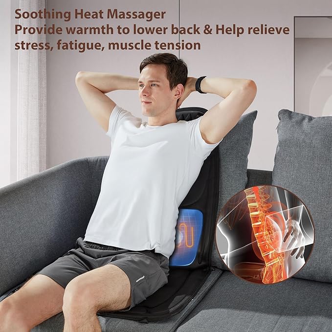 Back Massager with Heat with 8 Motors, Massage Chair Pad, Seat Massager with Back Traction for Full Body Massage, Massage Cushion for Home/Office/Valentine's Day
