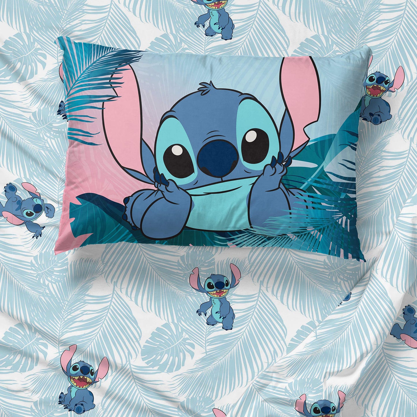 Jay Franco Kids Sheet Set with Fitted, Flat Sheets & Pillow Cover - Ultra-Soft Bedding with Pillowcase for Room Decor, Teal - Lilo & Stitch, 3 Piece Twin