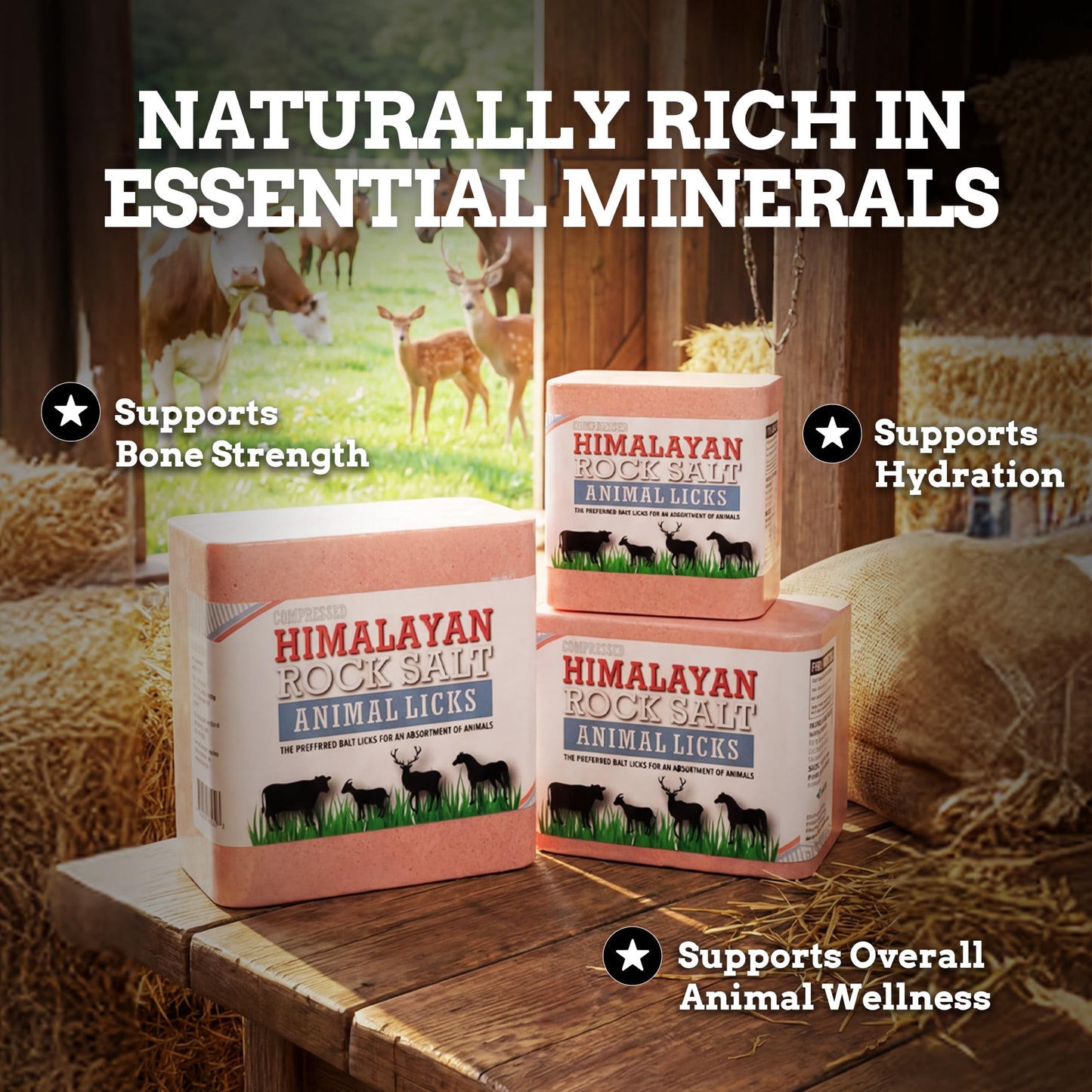 Salt Block for Deer & Horses – Compressed Mineral Salt Lick for Livestock, Cattle & Goats – Himalayan Secrets Pink Rock Salt Block (11LB/5KG, Block w/ Mounting Hole)