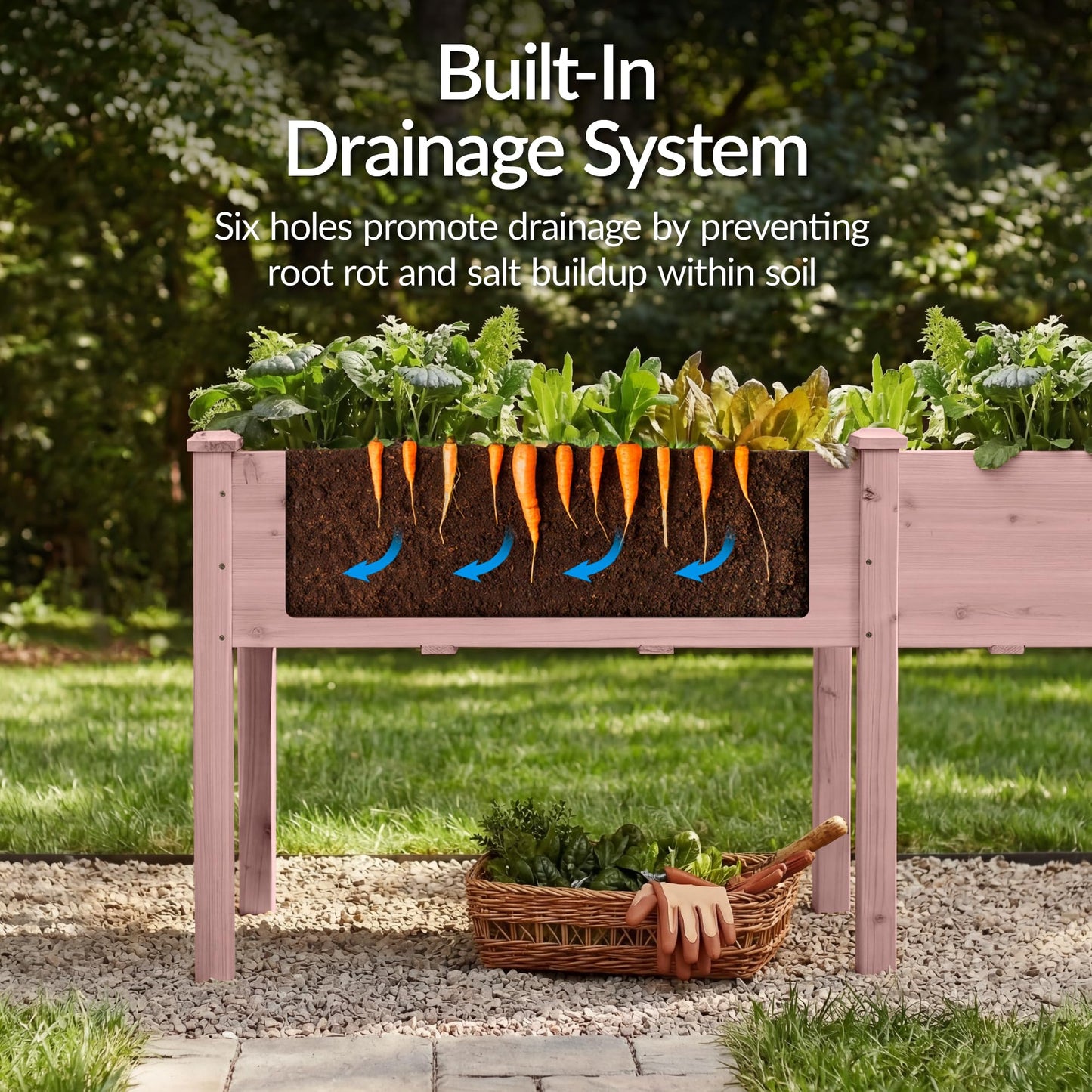 Best Choice Products 72x24x30in Raised Garden Bed, Elevated Wood Planter Box Stand for Backyard, Patio, Balcony w/Divider Panel, 6 Legs, 300lb Capacity - Pink