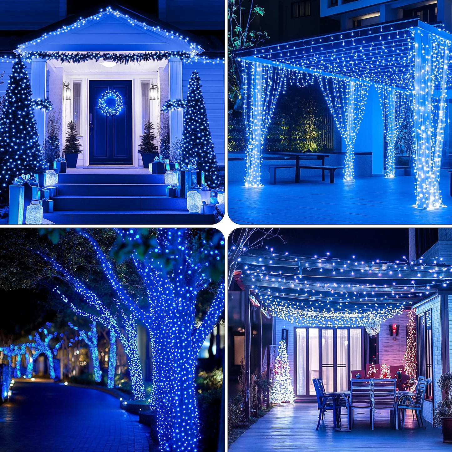 Kwaiffeo Blue Christmas Lights, 100FT 300LED String Light Outdoor Indoor, 8 Modes Connectable Blue Lights for Christmas Halloween Decorations Outside, Fairy Light for Party Yard Tree Decor